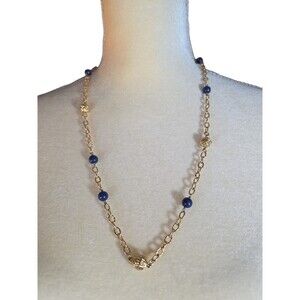 Estee Lauder Necklace Gold Tone Blue Faux Lapis Beaded Boho Grandmacore